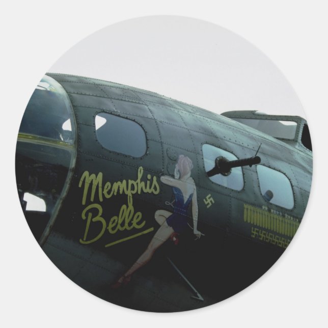 Pegatina Redonda Memphis Belle, arte nasal (Anverso)