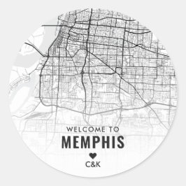 Pegatina Redonda Memphis, mapa de la ciudad de Tennessee | Bienveni