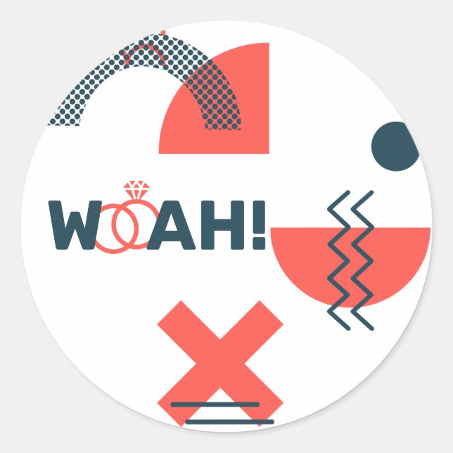 Pegatina Redonda Memphis Style Resumen Boda azul y rojo (Anverso)