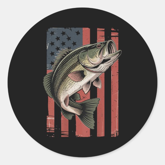 Pegatina Redonda Men American Flag Fishing Patriotic Largemouth B F (Anverso)