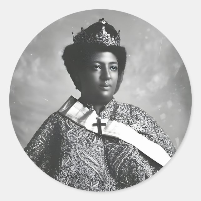 Pegatina Redonda Menen Asfaw Queen Africa Empress Selassie I Roots (Anverso)