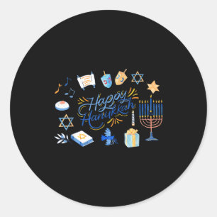 Pegatina Redonda Menorá Divertida Hanukkah 2025 Meowzel Chanukah Ju