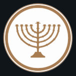 Pegatina Redonda Menorah<br><div class="desc">Esta es una Menorah de bronce,  un símbolo judío tradicional,  para Hanukkah o cualquier ocasión.</div>