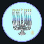 Pegatina Redonda Menorah Whimsical<br><div class="desc">Estos fantásticos Pegatinas Menorah Classic Round son el fin perfecto en los sobres de tu tarjeta Hanukkah y en todos tus regalos envueltos en papel. Se coordinan con artículos de regalo y de papel en mi Whimsical Menorah Hanukkah y más colección.</div>