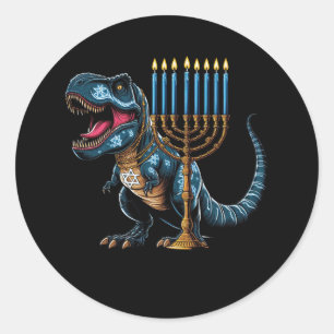 Pegatina Redonda Menorasauro Rex Trex Dinosaur Hanukkah Menorah Je