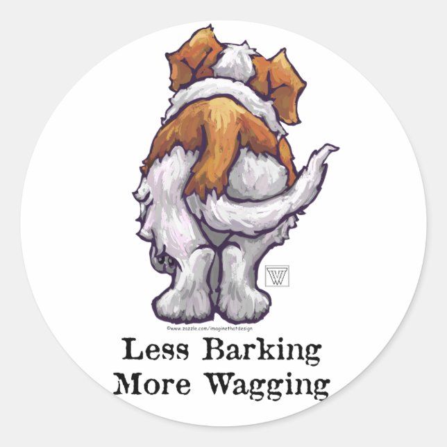 Pegatina Redonda Menos Barking, Más Salto (Anverso)