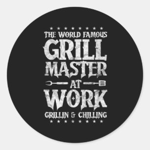 Pegatina Redonda Mens Bbq Grillmaster Funny The World Famous Grill