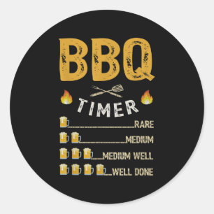 Pegatina Redonda Mens Bbq Timer Barbecue Funny Grill Grill Beer