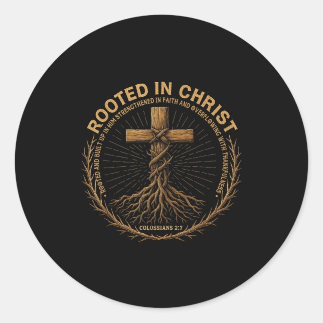 Pegatina Redonda Mens Christian Shirt Rooted In Christ Faith Shirt  (Anverso)