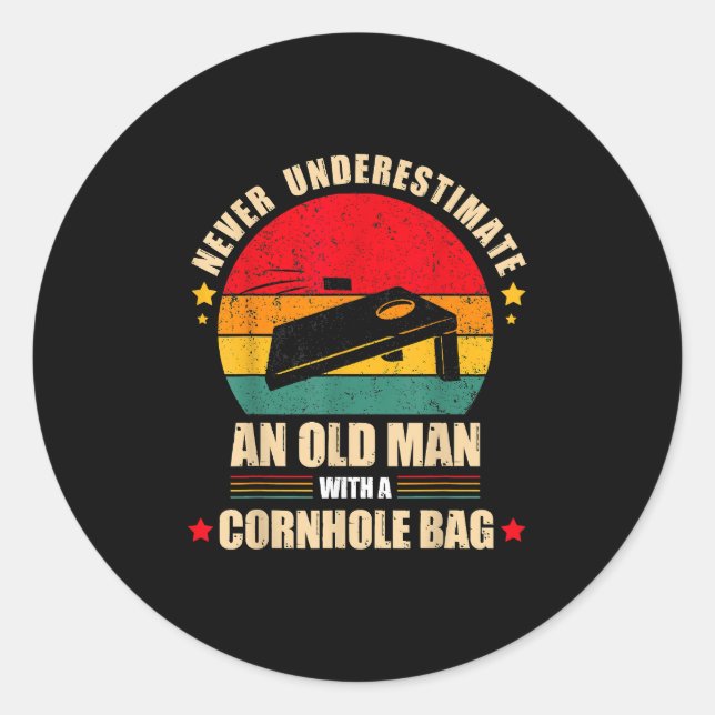 Pegatina Redonda Mens Cornhole Cornhole Player Cornhole Bag (Anverso)