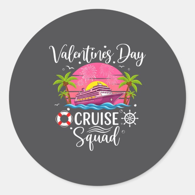 Pegatina Redonda Mens Cute Valentines Day Cruise Squad 20026 Design (Anverso)