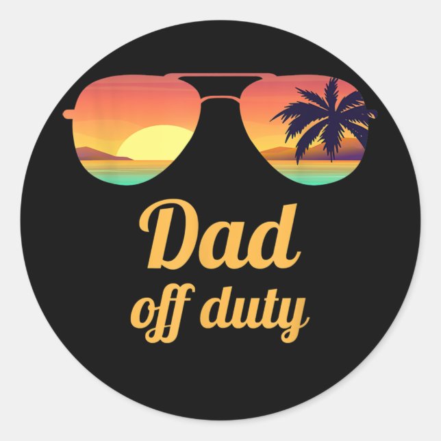 Pegatina Redonda Mens Dad Off Duty Beach Sunset Sunglasses Funny (Anverso)