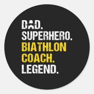 Pegatina Redonda Mens Dad Superhero Biathlon Coach Funny Biathlon C