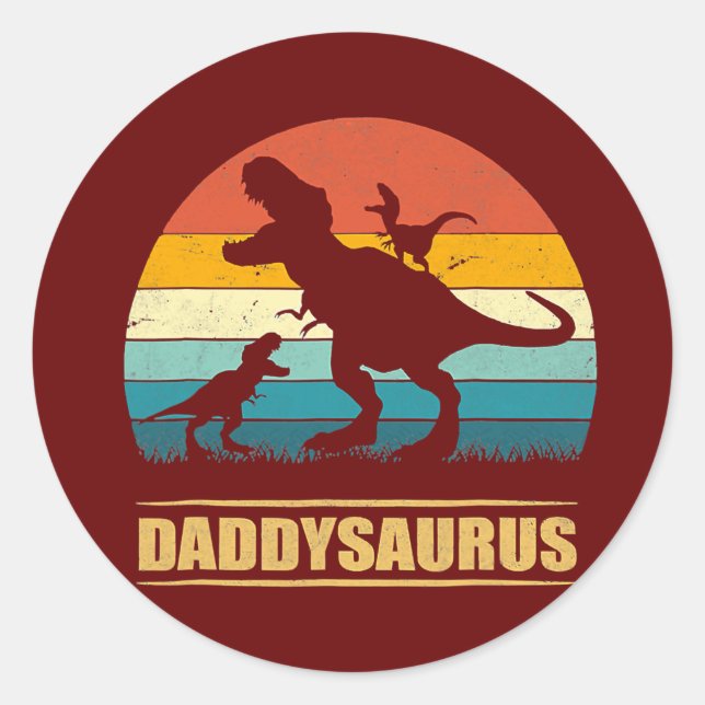 Pegatina Redonda Mens Daddy Dinosaur Daddysaurus 2 Kids Father's (Anverso)