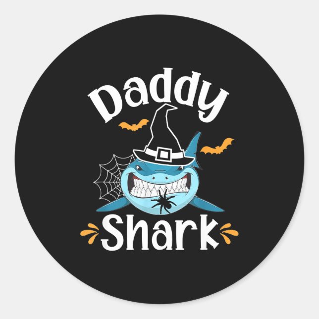 Pegatina Redonda Mens Daddy Shark Funny Halloween Daddy Announcemen (Anverso)