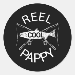 Pegatina Redonda Mens Father's Day REEL COOL PAPPY Fish Grandpa