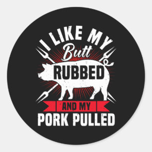Pegatina Redonda Mens Funny BBQ Grilling Porcino Pulido
