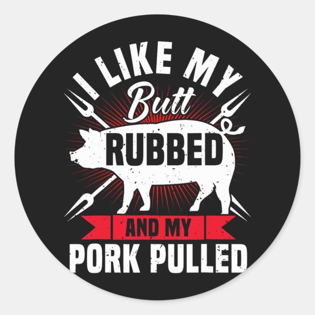 Pegatina Redonda Mens Funny Bbq Grilling Pulled Pork  (Anverso)