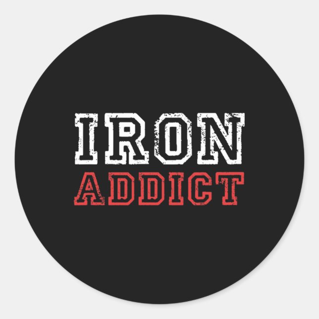 Pegatina Redonda Mens Iron Addict Gym Workout Fitness Bodybuilding (Anverso)