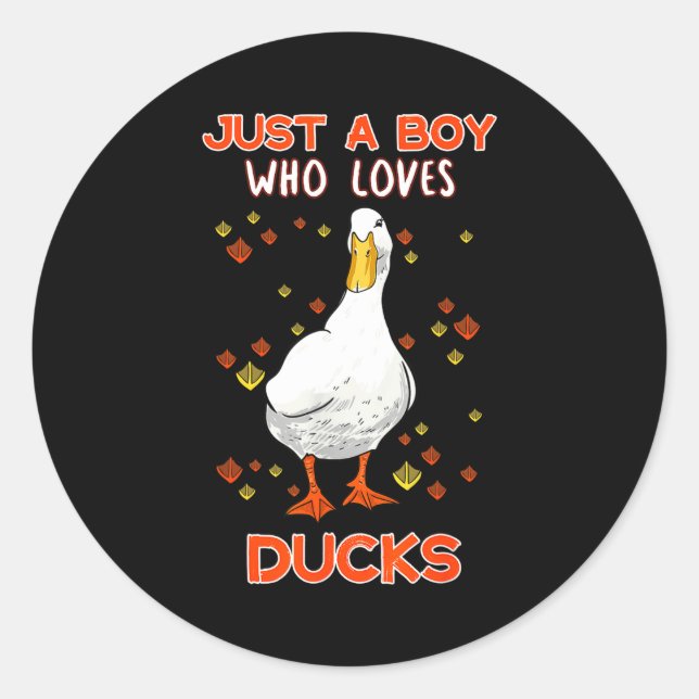 Pegatina Redonda Mens Just A Boy Who Loves Ducks Funny Duck Lover Q (Anverso)