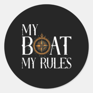 Pegatina Redonda Mens My Boat My Rules Ship's Wheel Captain Nautica