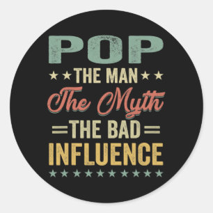 Pegatina Redonda Mens Pop el hombre la mala influencia del mito par