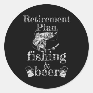 Pegatina Redonda Mens Retirement Plan Fishing and Beer Fisherman