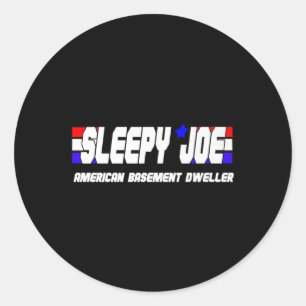 Pegatina Redonda Mens Sleepy Joe Basement Dweller Pro Trump Anti Bi