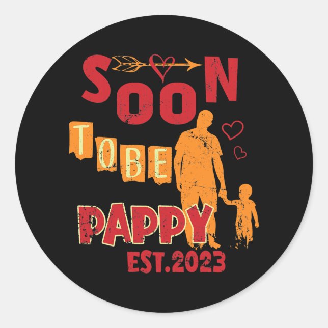 Pegatina Redonda Mens Soon To Be Pappy New Daddy Est 2023  (Anverso)
