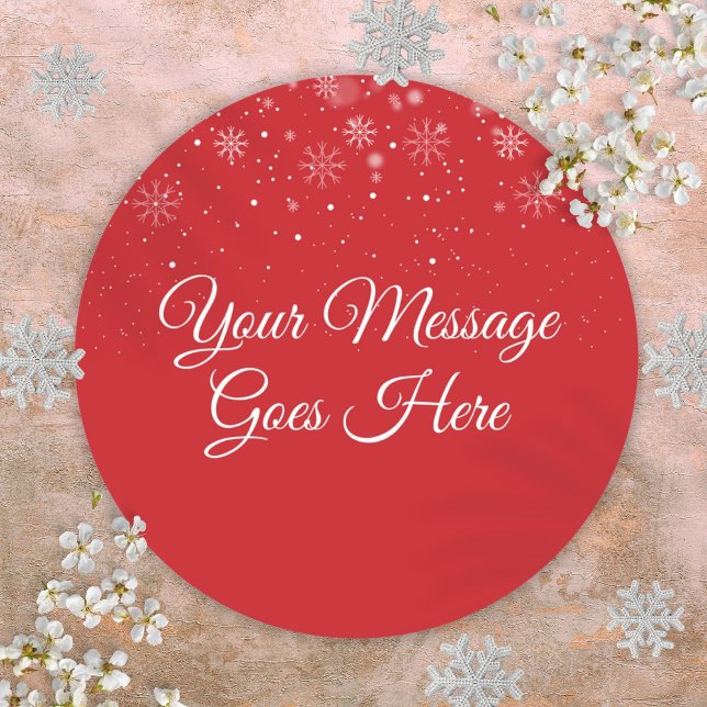 Pegatina Redonda Mensaje de Navidad personalizado de Red de Nieve (Snow Red Personalized Chistmas Message Classic Round Sticker)