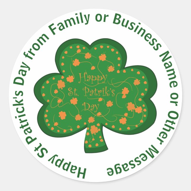 Pegatina Redonda Mensaje de nombre St Patricks Day Green Shamrock (Anverso)