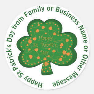 Pegatina Redonda Mensaje de nombre St Patricks Day Green Shamrock