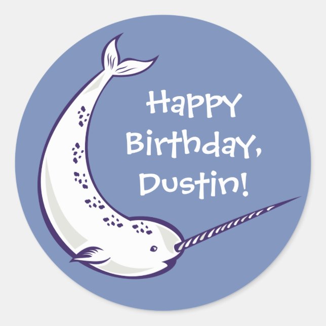 Pegatina Redonda Mensaje de personalizado Pegatinas de Narwhal o se (Anverso)