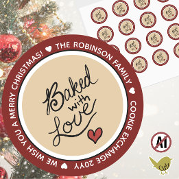 Pegatina Redonda Mensaje Personalizado Horneado con Amor Navidad 