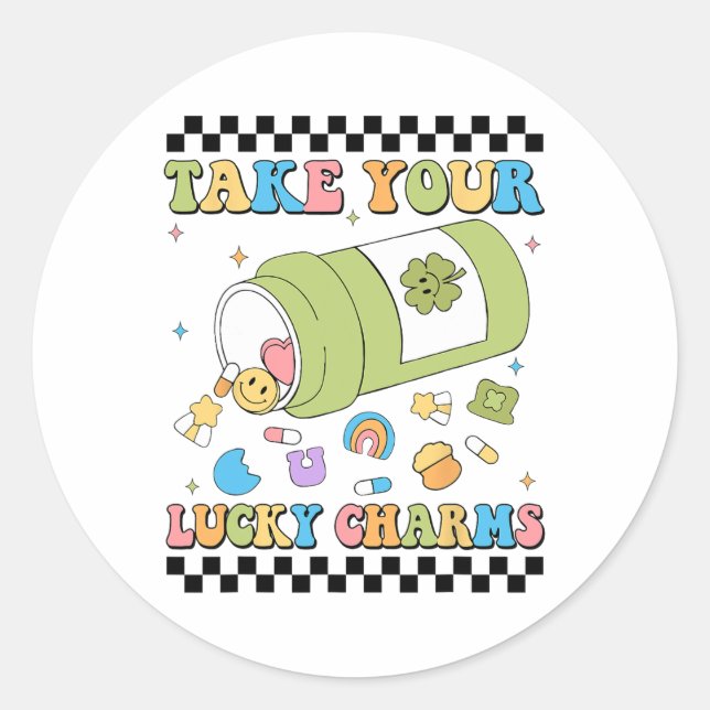 Pegatina Redonda Mental Awareness Take Your Lucky Charm Pills Healt (Anverso)