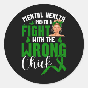 Pegatina Redonda Mental Health Awareness Fight Error Chick Mental H