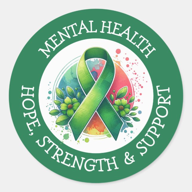 Pegatina Redonda Mental Health Awareness - Support Strength Support (Anverso)