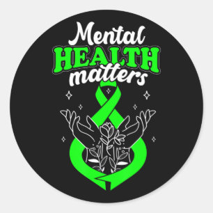 Pegatina Redonda Mental Health Matters Flowers Awareness Women 