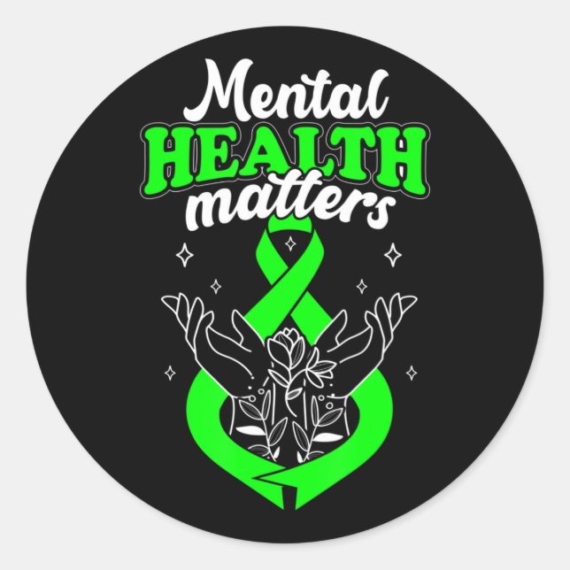 Pegatina Redonda Mental Health Matters Flowers Awareness Women  (Anverso)