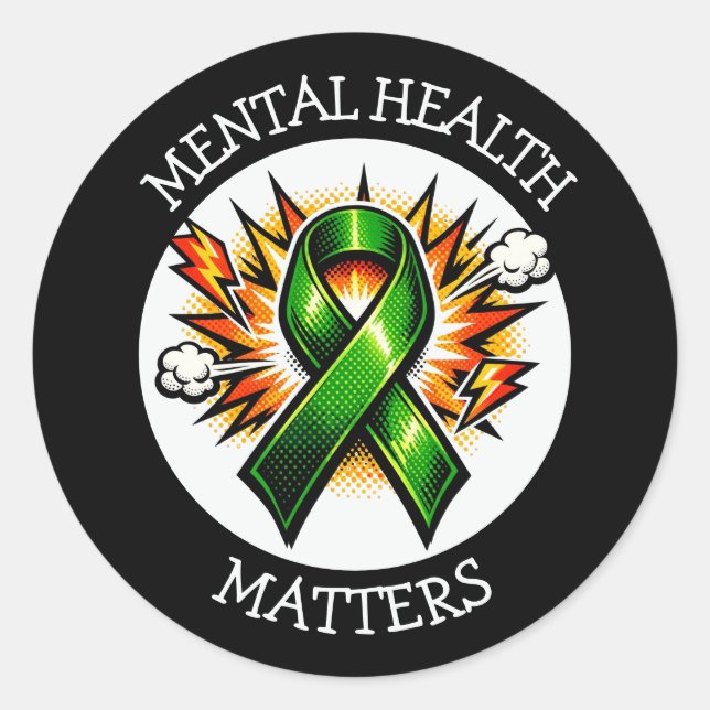 Pegatina Redonda Mental Health Matters Pop Art Green Ribbon (Anverso)