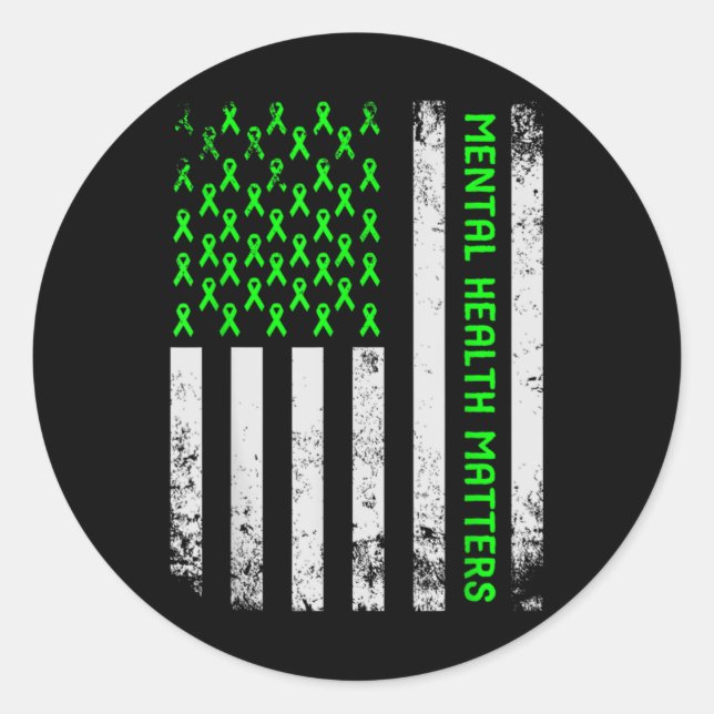 Pegatina Redonda Mental Health S Human Brain Illness Awareness Gree (Anverso)