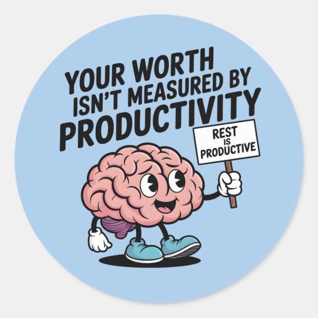 Pegatina Redonda Mental Health Sticker – Self-Care, Rest & Worth (Anverso)