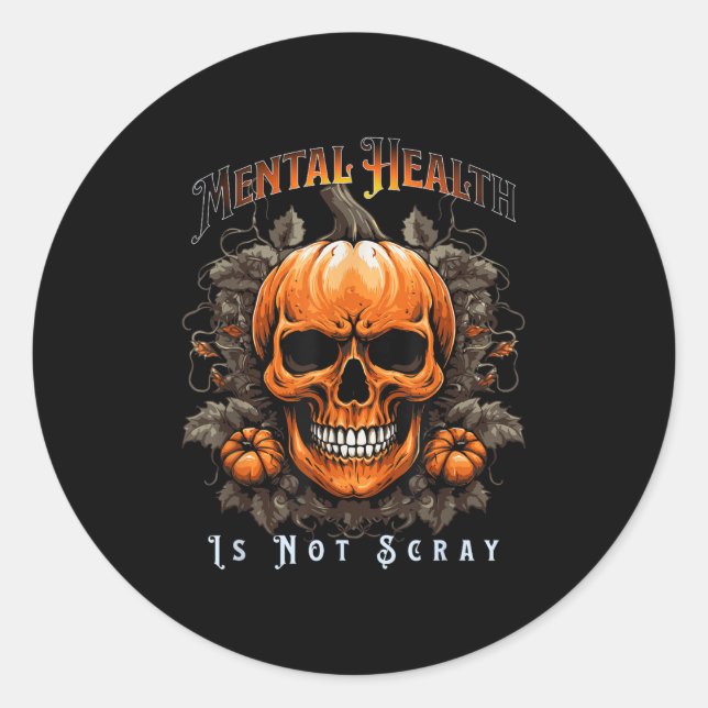 Pegatina Redonda Mental Health Suicide Prevention Halloween Skeleto (Anverso)