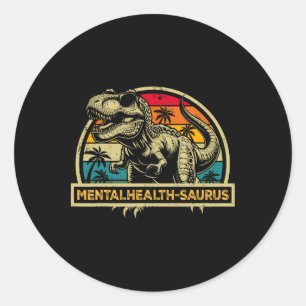 Pegatina Redonda Mentalhealth-saurus Dinosaur Mental Health Saurus 