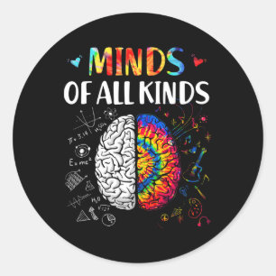 Pegatina Redonda Mentes De Todo Tipo Neurodiversidad Autismo Concie