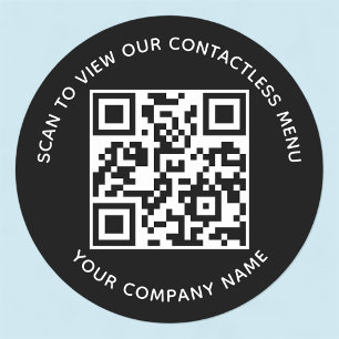 Pegatina Redonda Menú Negro Código QR Stickers Redondos Personaliza