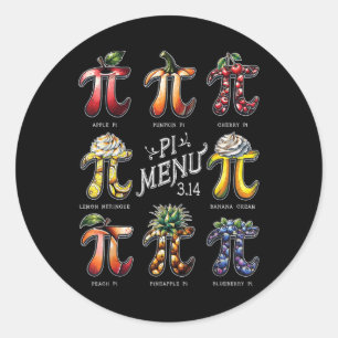 Pegatina Redonda Menú Pi Día Pi 3.14 Divertidos Fruit Pie Menú Prof