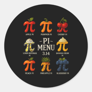 Pegatina Redonda Menú Pi Día Pi 3.14 Menú divertido de tarta de fru