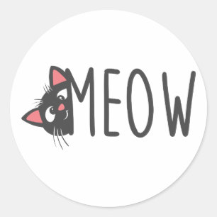 Pegatina Redonda Meow cat - Elegir color de fondo