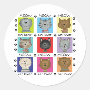 Pegatina Redonda Meow Cat Lover